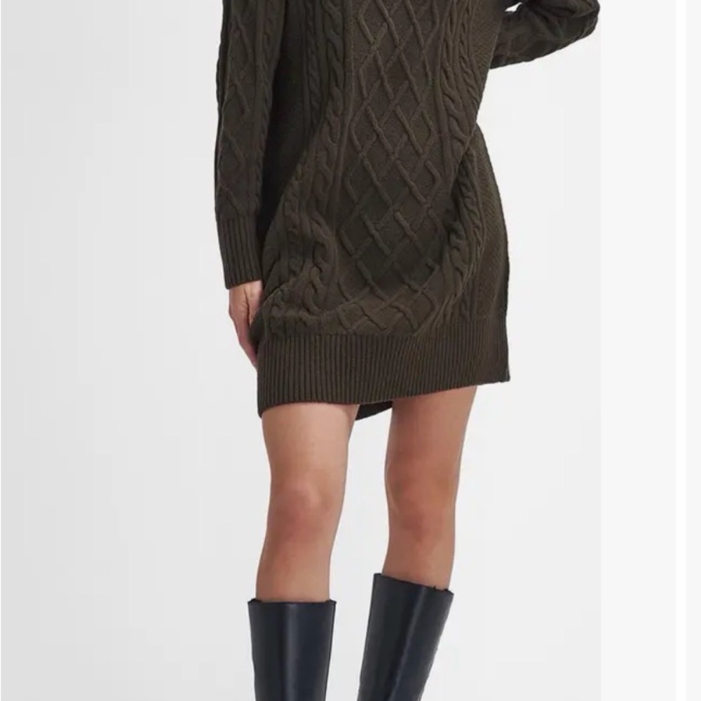 Barbour Olive Knit Dress with Button Placket